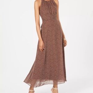 Adrianna Papell Brown Polka Dot Halter Maxi Dress Sz 12